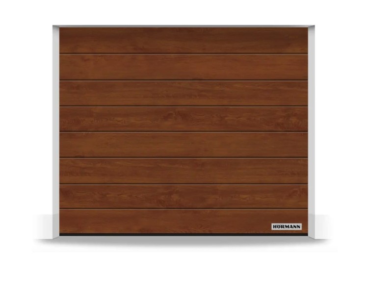Brama Hormann Renomatic 2375x2125, Przetłoczenia M, Decocolor, kolor orzech Dark Oak + Prowadzenie Z